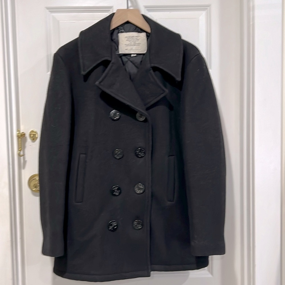 Authentic US Navy black Wool Men's size 38 Pea Coat/ womens Med